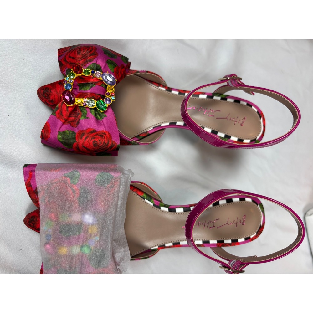 Betsey Johnson Jayleene Floral Rose Bow Rhinestone Kitten Heels Magenta Pink 7 - Picture 3 of 7